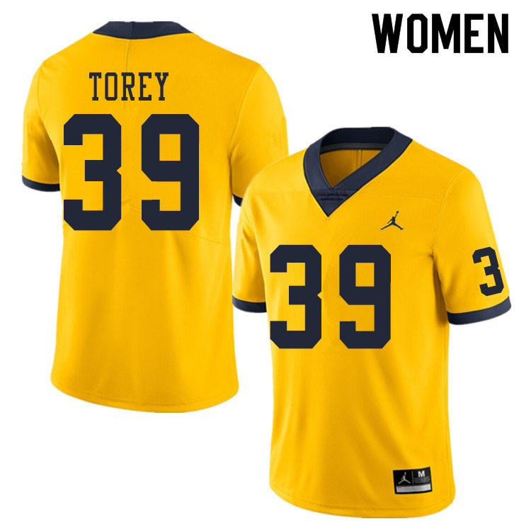 Women #39 Matt Torey Michigan Wolverines College Football Jerseys Sale-Yellow